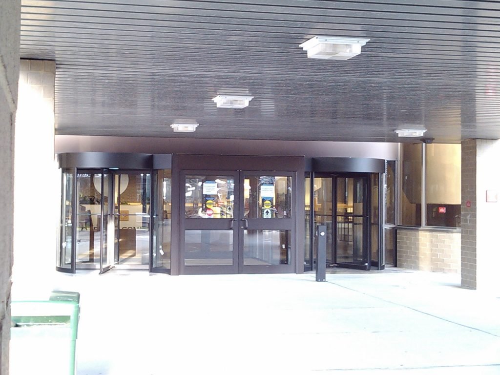Aluminum framed glass storefront doors